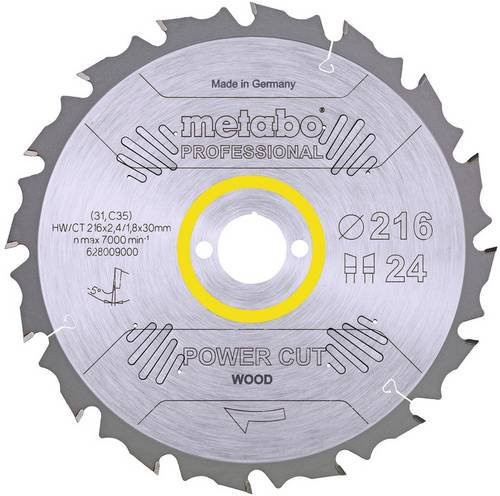 Metabo Hartmetall Kreissägeblatt Power Cut Wood Professional, Farbe: Silber, Durchmesser: 216 mm, Bohrung: 30 mm, Dicke: 1,8 mm, Zähneanzahl: 24 - Bild 1
