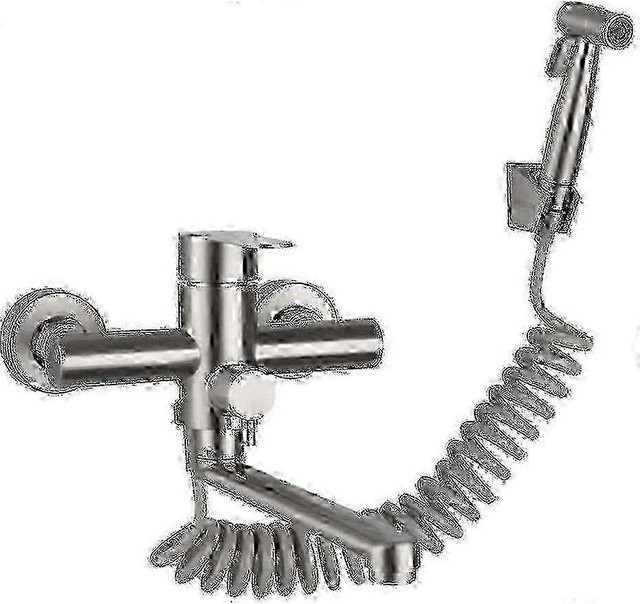 Needme-germanst Einhand-Küchenarmatur aus Edelstahl mit Handbrause und Sprühfunktion, Wandmontage, Silber/Brushed Nickel - Bild 1