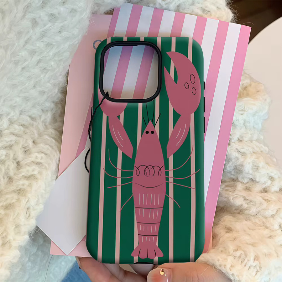 Handyhülle mit rosa grün gestreiftem Hummer-Design für Apple iPhone 11 bis iPhone 17 Pro Max Plus mit doppelschichtiger Rückseite - Bild 4