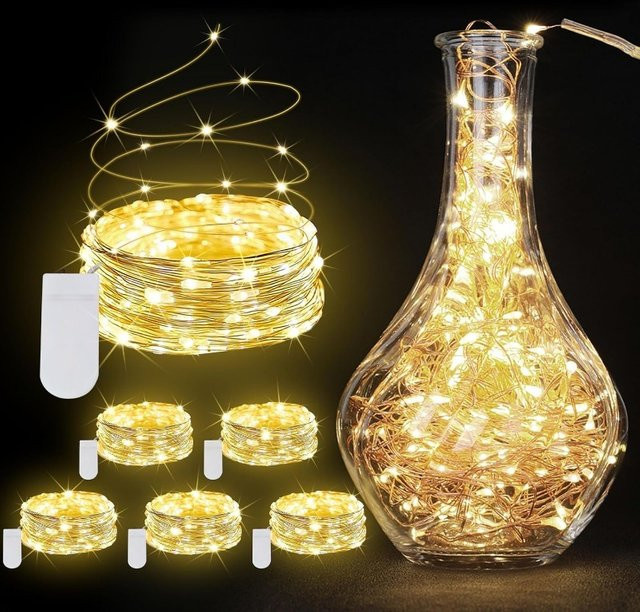 5er Set Wasserdichte LED Kupfer Draht Lichterkette in Warmweiß, Batteriebetrieben, Gold/Messing für Hochzeit, Party und Weihnachten - Bild 1