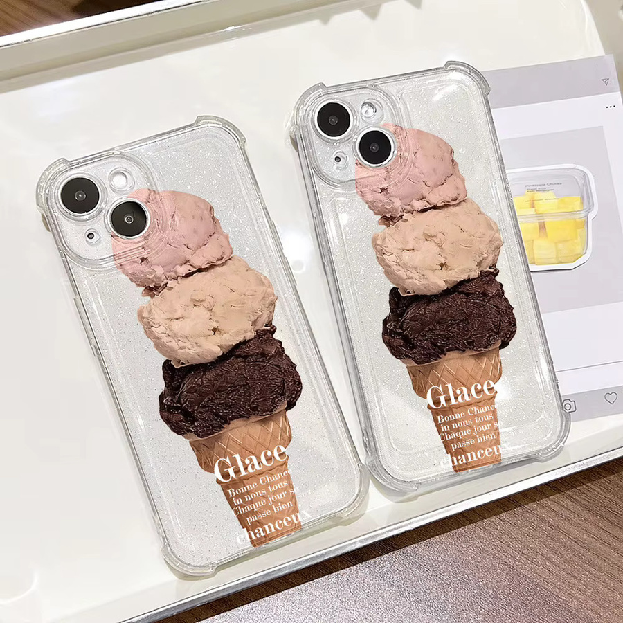 Glitzernde Handyhülle mit Eiscreme-Muster für Apple iPhone 17, 16, 15, 14, 13, 12, 11 Pro Max, sturzsicheres Silikon-Softcover, transparent - Bild 2
