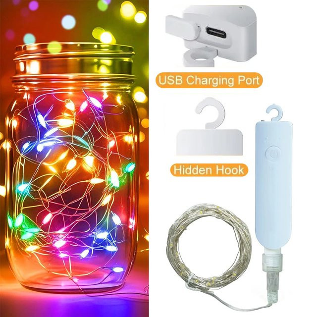 Wasserdichte LED Lichterkette von VENUSWING mit Timer, dimmbarer Funktion und 8 Beleuchtungsmodi, wiederaufladbar, ideal für Weihnachtsbaum oder Halloween-Dekoration - Bild 1