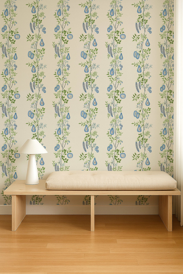 Scion Tapete On The Vine in Cornflower Blue und Kelly Green mit floralem Naturmotiv aus Vlies - Bild 2