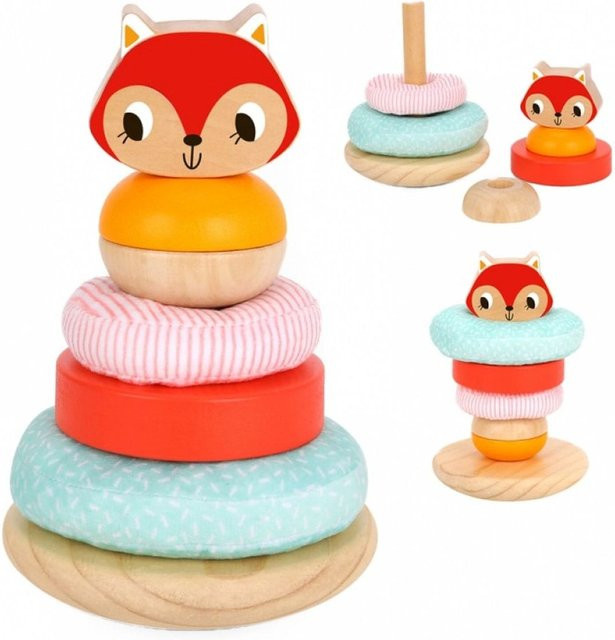 Tooky Toy Stapelturm Fuchs, Stapelpyramide, Holz, bunt, 7-tlg, ab 1 Jahr - Bild 1