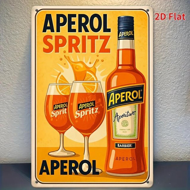 ZX ART Aperol Spritz Blechschild Retro Metall Wandkunst in Orange und Gelb, Breite: 30 cm, Höhe: 20 cm - Bild 1