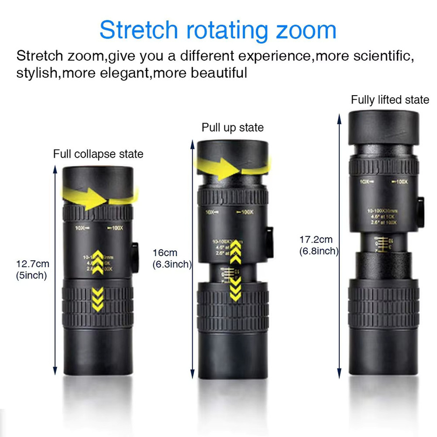 Professionelles Outdoor Monokular mit 10-300x40 Zoom-Objektiv und Handy-Fotoadapter für die Jagd, Schwarz - Bild 5
