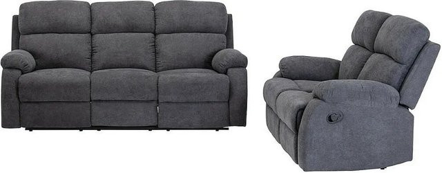 Couchgarnitur Tolzano Vente-unique in Anthrazitgrau, 3+2 Sitzer, Stoff - Bild 1