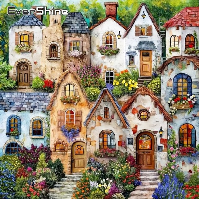 EverShine DIY Diamant-Mosaik Set Landschaftshaus Abstraktes Bild mit Strass in Multicolour, B/H: 20 x 20 cm - Bild 1
