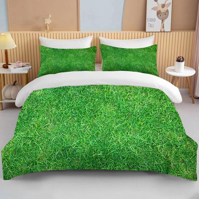Wiese der Natur 3-teiliges Bettwäsche-Set aus Mikrofaser in Grün, B/H: 135 x 200 cm - Bild 1
