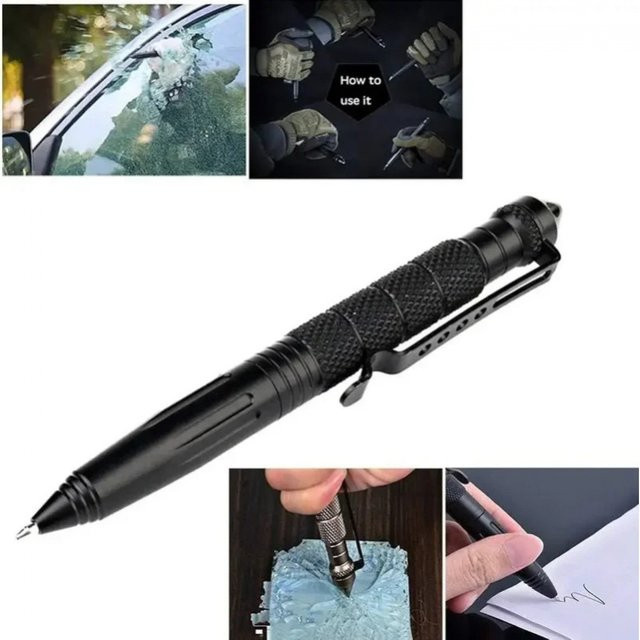 Taktischer Stift aus Edelstahl in Schwarz mit Wolframstahl-Glasbrecher für professionelle Selbstverteidigung und Notfälle - Bild 1