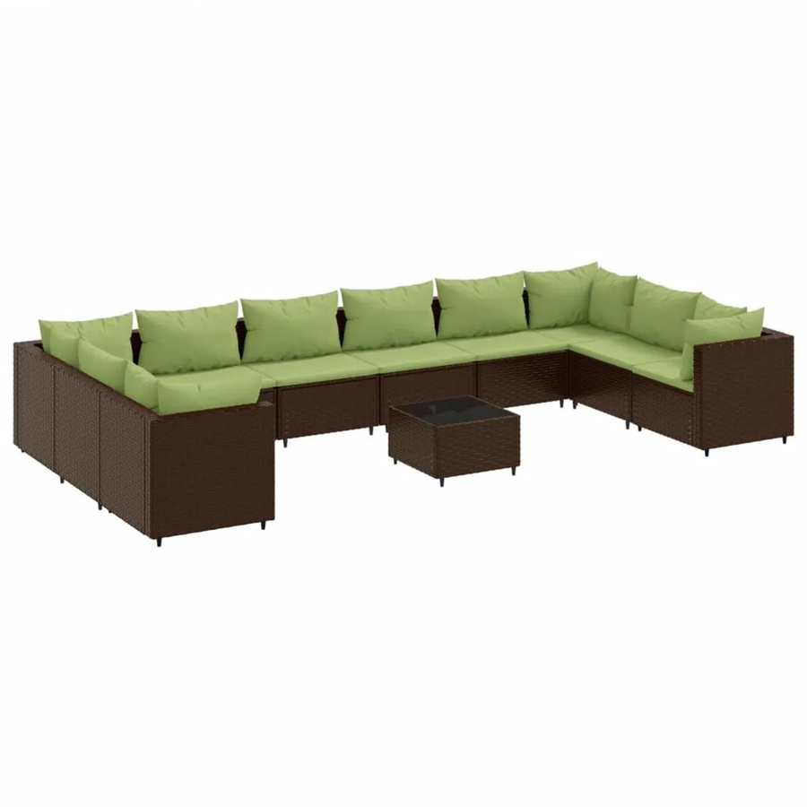vidaXL 11-teiliges Garten-Lounge-Set aus braunem Poly-Rattan mit Kissen und Couchtisch aus pulverbeschichtetem Stahl - Bild 2