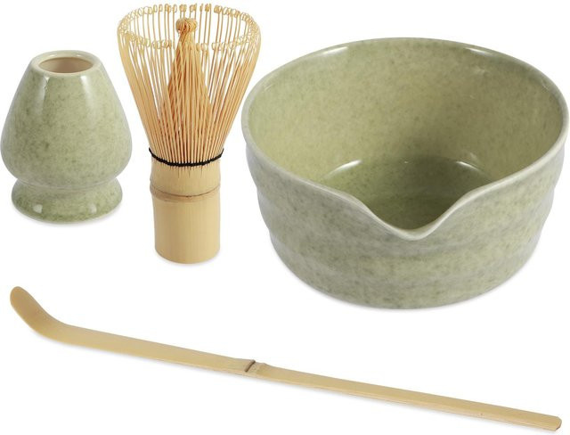 4-teiliges Matcha-Teeset in Grün mit Keramik-Schale und Bambus-Zubehör - Bild 1
