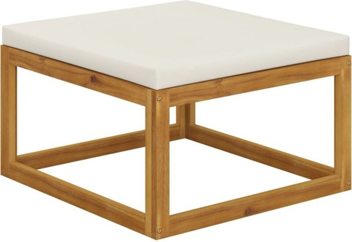 Vidaxl Polsterhocker aus Akazien-Massivholz mit beige-weißem Stoffkissen im modernen Design - Bild 1