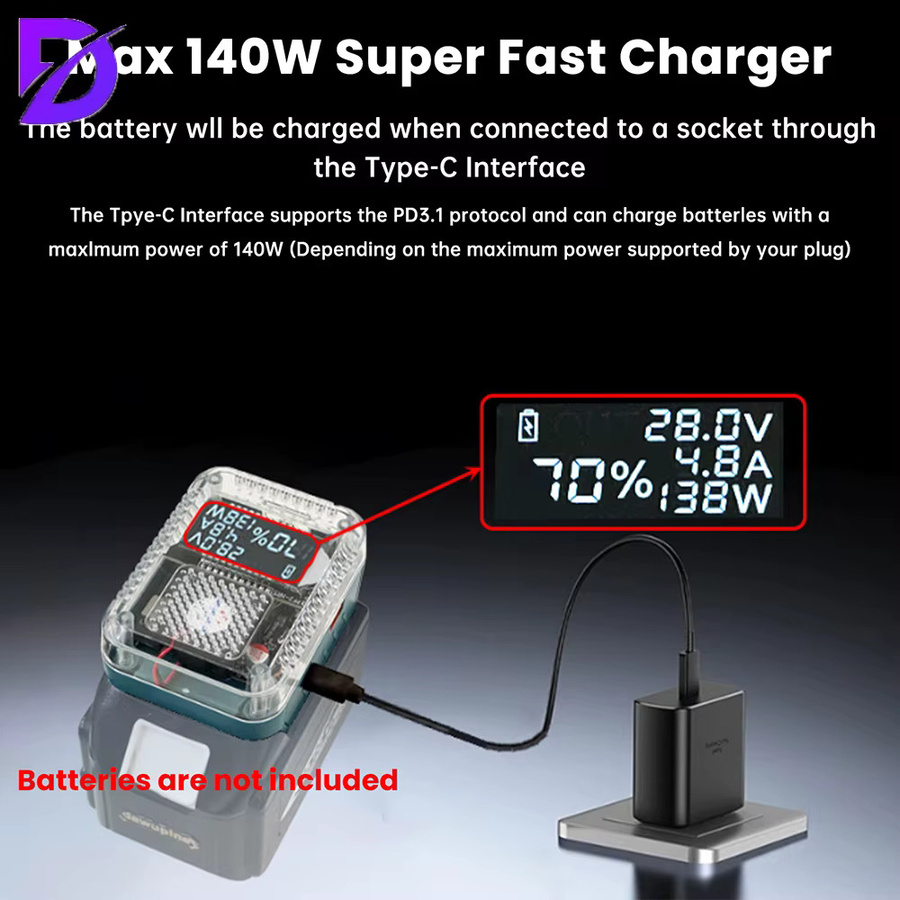 diymore Bidirektionales USB-C Ladegerät mit PD 3.1 140 W und Digitalanzeige für Lithium-Batterien, 28 V - Bild 4