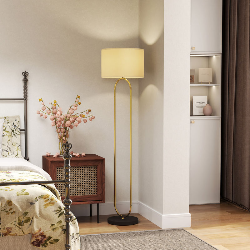 HOMCOM Stehlampe mit Leinenschirm und E27-Fassung in Gold und Schwarz, moderne Bodenlampe mit Fußschalter für Wohnzimmer und Schlafzimmer, Höhe: 156 cm - Bild 2
