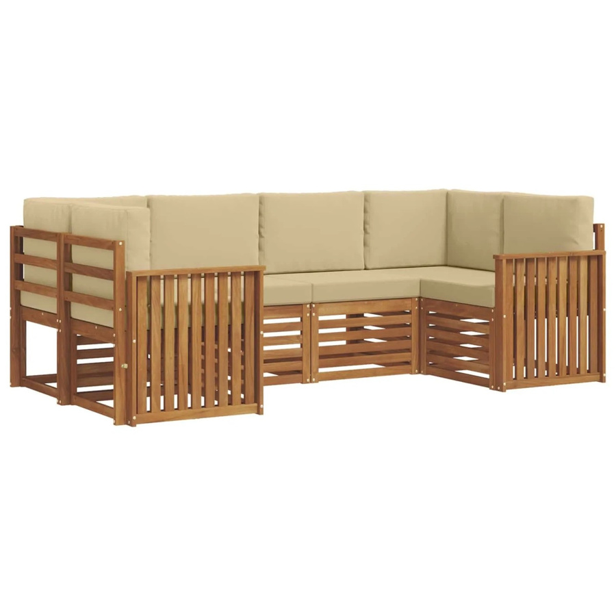 vidaXL Sofagarnitur aus Massivholz Akazie in Natur-Beige, 20-teiliges L-Shape Set mit Kissen und Armlehnen - Bild 2