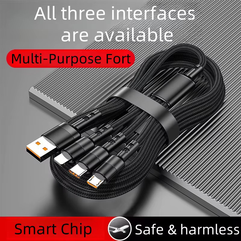 Setolgh 3-in-1 USB-Schnellladekabel mit USB-C, Micro-USB und Lightning in Grau aus Nylon-Geflecht - Bild 2