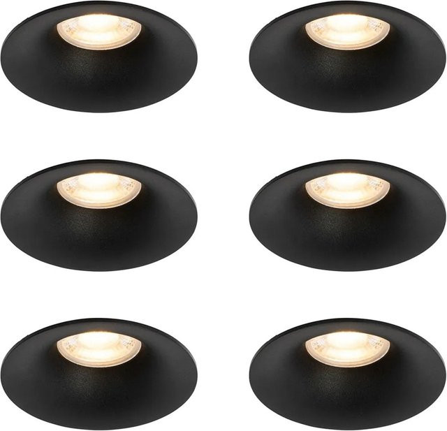 QAZQA Gijs Set mit 6 runden Einbauleuchten GU10 in Schwarz, Durchmesser: 50 mm - Bild 1