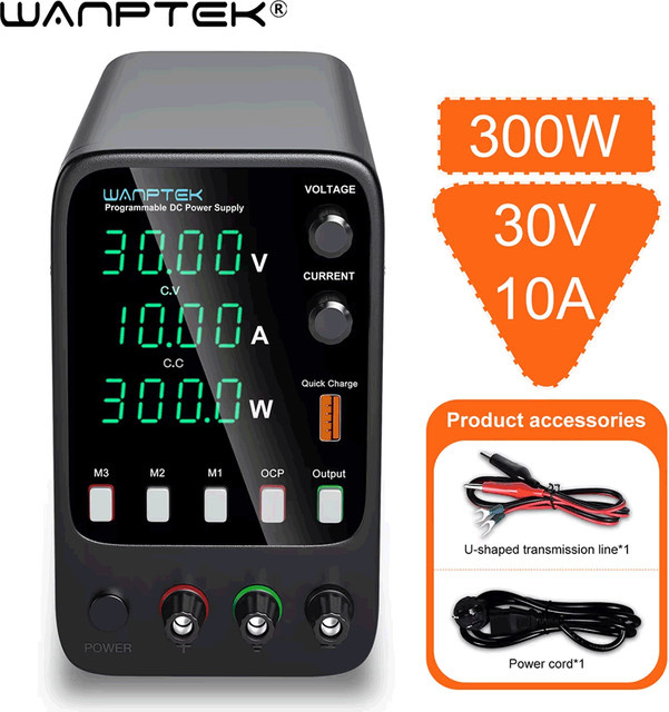 Wanptek Einstellbares DC-Labor-Tischnetzteil Schwarz 30V 10A 60V 5A Stabilisierte Stromversorgung Spannungsregler - Bild 1