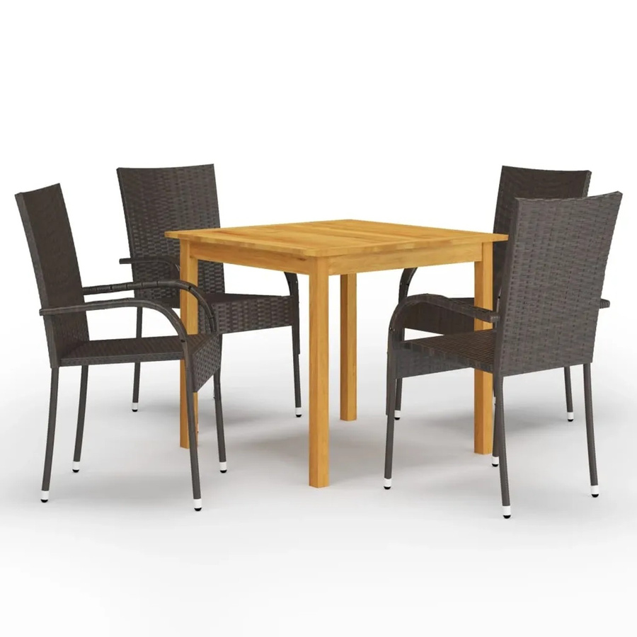 vidaXL 5-tlg Garten-Essgruppe aus Akazien-Massivholz und PE-Rattan in Braun - Bild 2