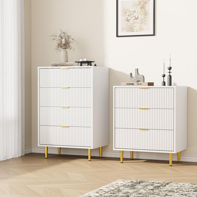 Moderner HiMISS Nachttisch aus Holz mit Schubladen und goldenen Griffen für Schlafzimmer und Wohnzimmer - Bild 1
