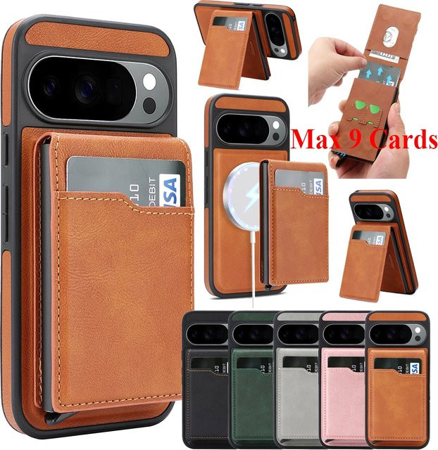 2-in-1 Ledertasche für Google Pixel 9, 9 Pro, 9A, 10, 10 Pro und 10 Pro XL mit magnetischem Kartenfach und Halterung in Grün - Bild 1