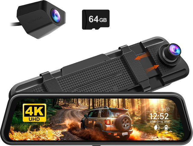 WOLFBOX M40lite Dashcam mit 10-Zoll-Rückspiegelkamera, 4K und 1080P Videorekorder für Vorne und Hinten, Schwarz - Bild 1