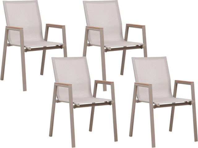 Beliani Gartenstuhl aus Aluminium und Textilene in Grau und Beige, stapelbar, B/T/H: 56 x 56 x 90 cm - Bild 1