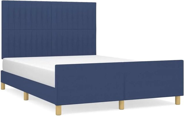 vidaXL Bettgestell mit Kopfteil aus blauem Stoff und Lärchenholz, B/T/H: 140 x 200 x 118 cm - Bild 1