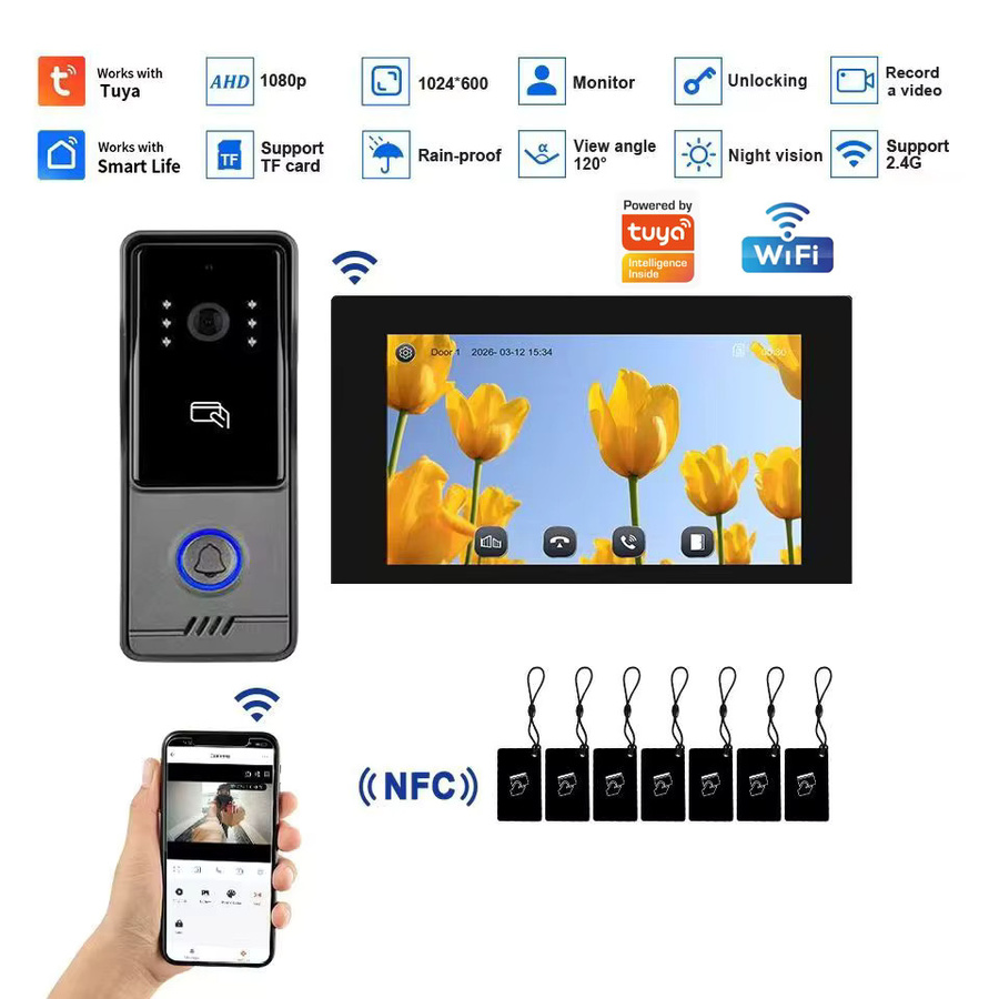 LUCKING DOOR Smart Video-Türklingel mit 1080P Video-Gegensprechanlage, WLAN, Touchscreen und 2-Wege-Audio, kompatibel mit der TUYA App zur Entriegelung - Bild 2