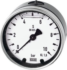 Riegler Glyzerinmanometer aus Messing mit Metallgehäuse, G 1/4 hinten zentral, Messbereich -1 bis 0,0 bar, Durchmesser 63 mm, Farbe Weiß - Bild 1