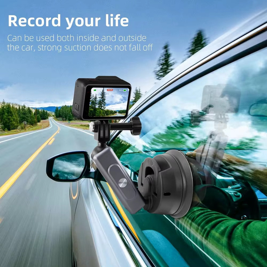 EXSKOF 360 Grad Saugnapfhalterung mit Dual-Kugelkopf für Action-Kameras wie GoPro Hero, Insta360 und DJI OSMO Action, Schwarz - Bild 5