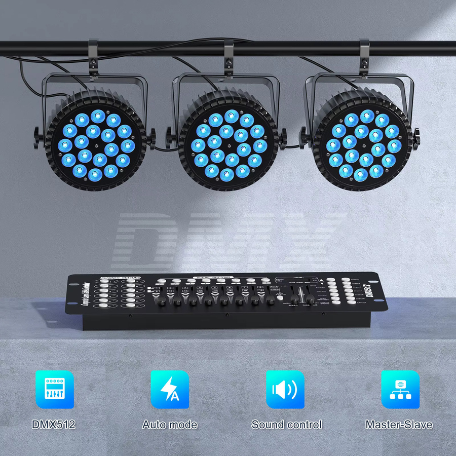 2 Stück Carinamoba RGBW LED Par Bühnenbeleuchtung mit 18 LED und 180W, DMX512-Steuerung, Schwarz - Bild 3