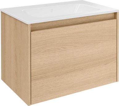 Fackelmann Waschplatz-Set Compact Line in Eiche braun mit Keramikwaschbecken, B/H/T: 71,0 x 51,5 x 46,5 cm - Bild 1