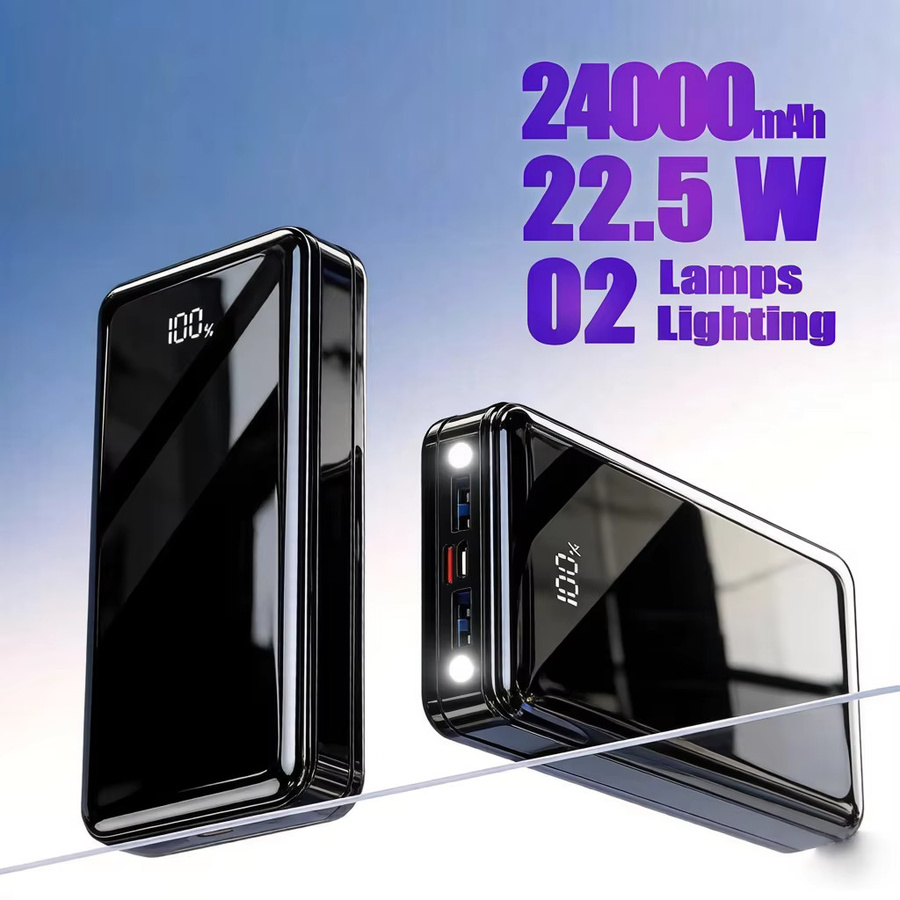 Hganus Tragbare Powerbank 24000mAh mit 22,5W Schnellladung und LED-Lampe, Externer Akku mit USB-C in Schwarz - Bild 2