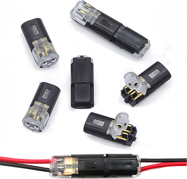 EOOPEE 2-poliger Kabel-Draht-Stecker mit Verriegelungsschnalle und LED, zweidrahtige Schnellverdrahtungsklemme, Schwarz - Bild 1