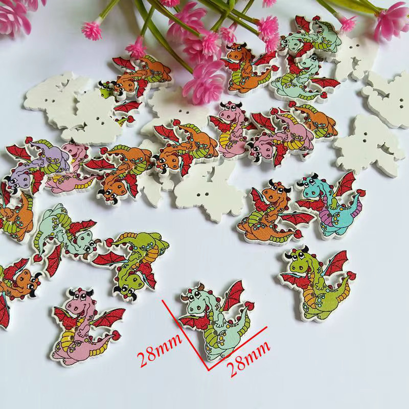 50 Stück gemischte Dinosaurier-Holzknöpfe in Multicolour für Nähen und Scrapbooking mit 2 Löchern - Bild 2