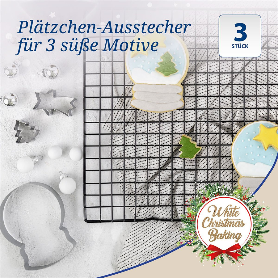 Dr. Oetker Ausstecher Schneekugel White Christmas Baking, 3-teilig, Silber - Bild 2