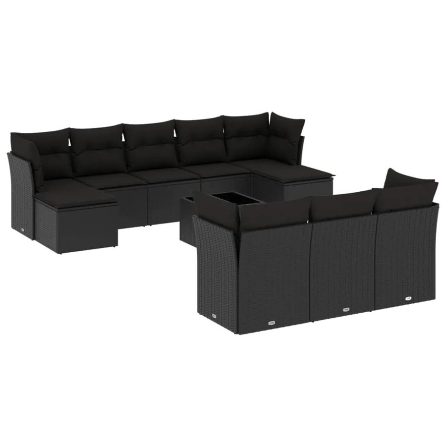 vidaXL 11-tlg Garten-Sofagarnitur aus Poly-Rattan mit Kissen in Schwarz - Bild 2