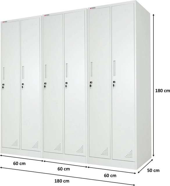 PROREGAL Spindschrank ELEPHANT aus Metall in Lichtgrau mit 2 Abteilen, Kleiderstange und Kleiderhaken, H x B x T: 180 x 60 x 50 cm - Bild 1