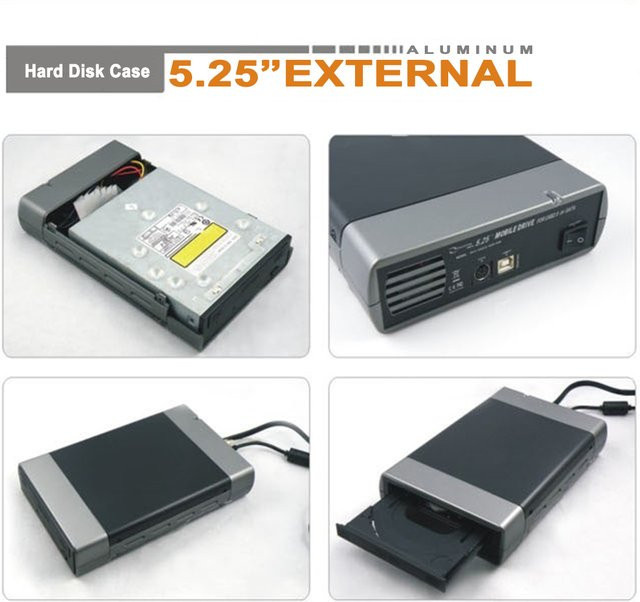 YiFanHeRong USB 3.0 zu SATA Festplattengehäuse aus Aluminiumlegierung mit 5,25 Zoll Adapter und USB-C Anschluss, 4,8 Gbit/s externe Festplattengehäuse - Bild 1