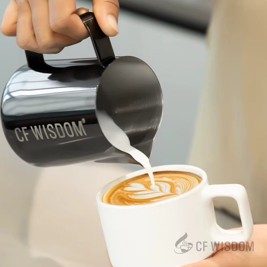 CF Wisdom Espresso-Milchaufschäumkrug mit Krokodil-Auslauf-Design aus Edelstahl, 600 ml, Schwarz/Silber - Bild 3