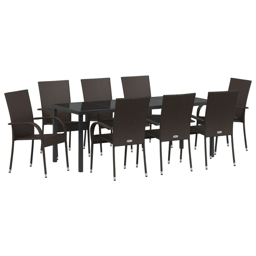 vidaXL Garten Essgruppe aus 9 Teilen in Braun aus Poly Rattan und Stahl mit gewebter Textur - Bild 2