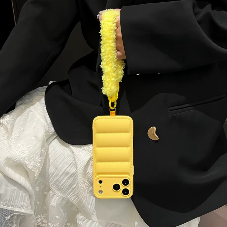 Loobival Luxuriöse Daunenjacken-Plüschhülle mit Handgelenkschlaufe für iPhone, Farbe: Silber - Bild 1