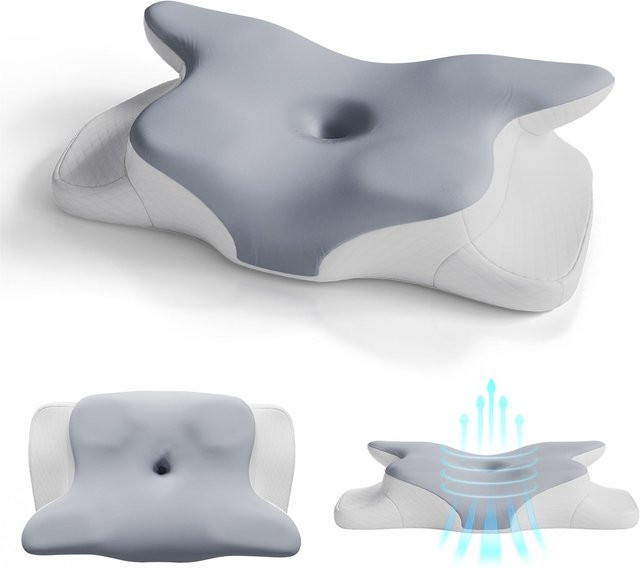 Juskys Ergonomisches Nackenkissen aus Memory-Schaum, atmungsaktiv, Weiß/Grau - Bild 1