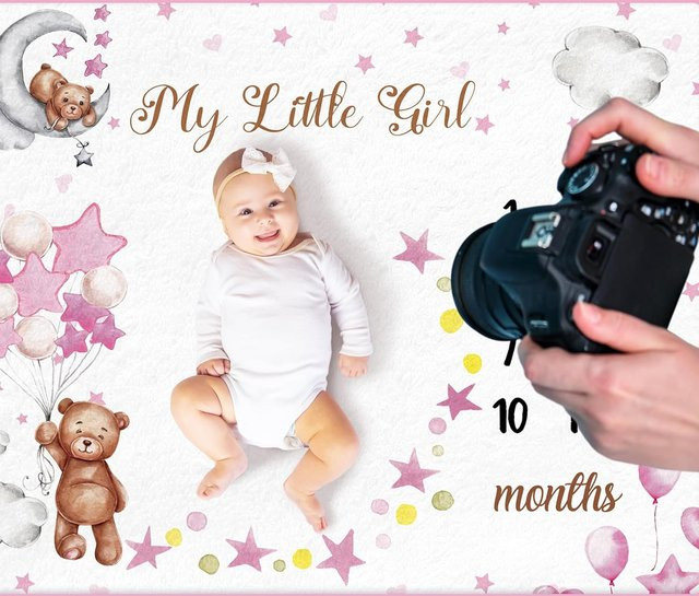 VIKAMA Baby Meilenstein Fotografie Decke aus Flanell mit Bär, Stern und Ballon in Multicolour - Bild 1