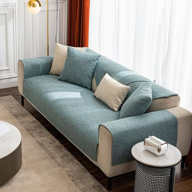 Rutschfester Leinen Sofabezug von Super Six in Grün, moderner Kissenbezug als Vollbezug für dein Sofa, Breite: 70 cm, Höhe: 70 cm - Bild 1