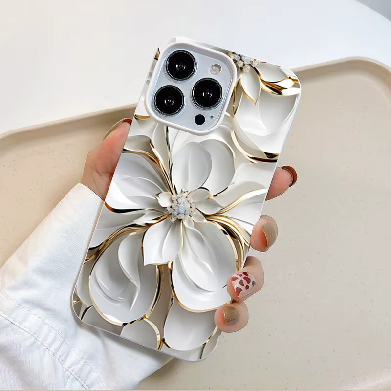 Stoßfeste Silikon-Handyhülle mit weißem Blumenmuster für Apple iPhone 17, 16, 15, 14, 13, 12, 11 Pro Max und Pro - Bild 4