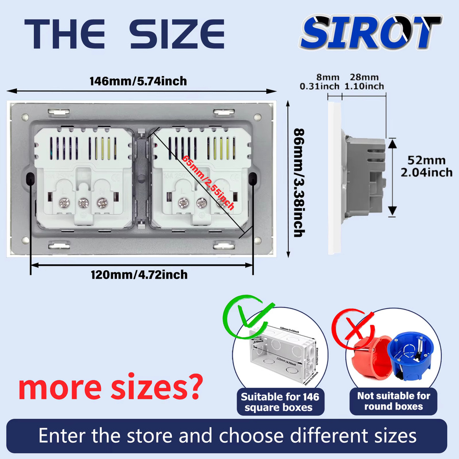 SIROT Israel-Steckdose mit USB Typ C, flammhemmendes PC-Panel, AC 230 V, 50 Hz, israelischer Standard-Wandsteckdose in Schwarz, Grau und Weiß - Bild 5