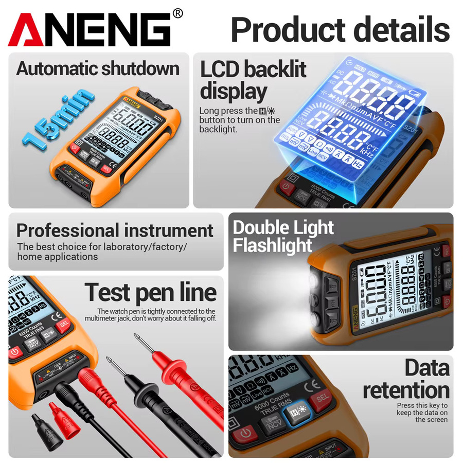 ANENG SZ01 Digitaler Multimeter-Tester mit 6000 Zählungen als professioneller Spannungsprüfer und Kapazitätsmesser für AC/DC-Strom - Bild 4